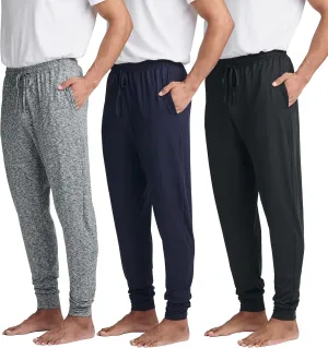 Real Essentials 3 Pack: Men's Soft Lounge Sleep Joggers - Pajama Pants Drawstring & Pockets (Available in Big & Tall)