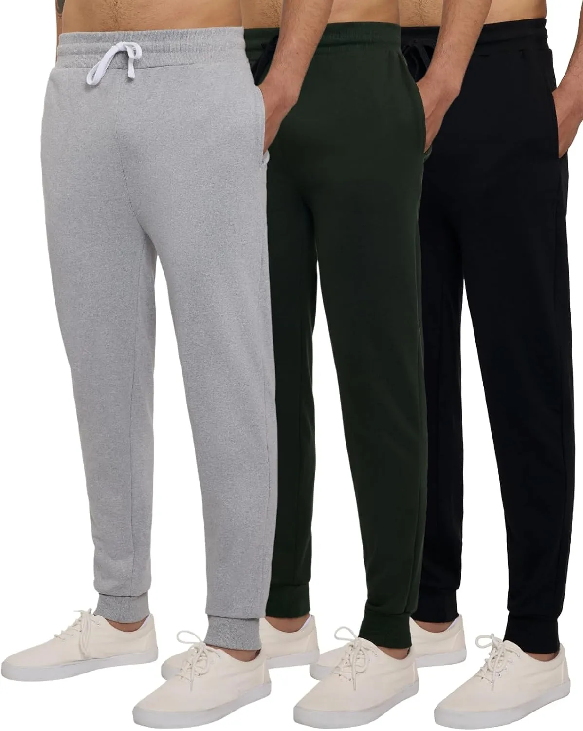 Real Essentials 3 Pack: Men's Tech Fleece Ultra-Soft Jogger Athletic Sweatpants with Pockets (Available in Big & Tall)