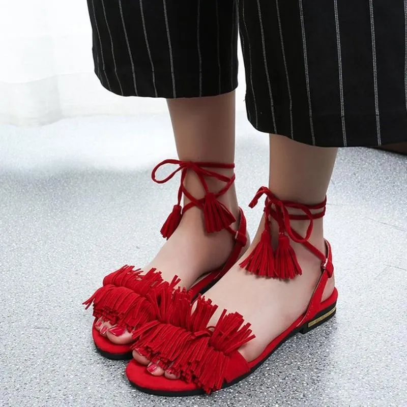 Real Fur Ankle Strap Gladiator Sandals