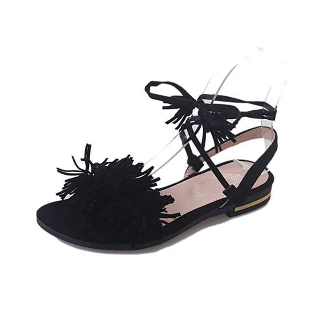 Real Fur Ankle Strap Gladiator Sandals