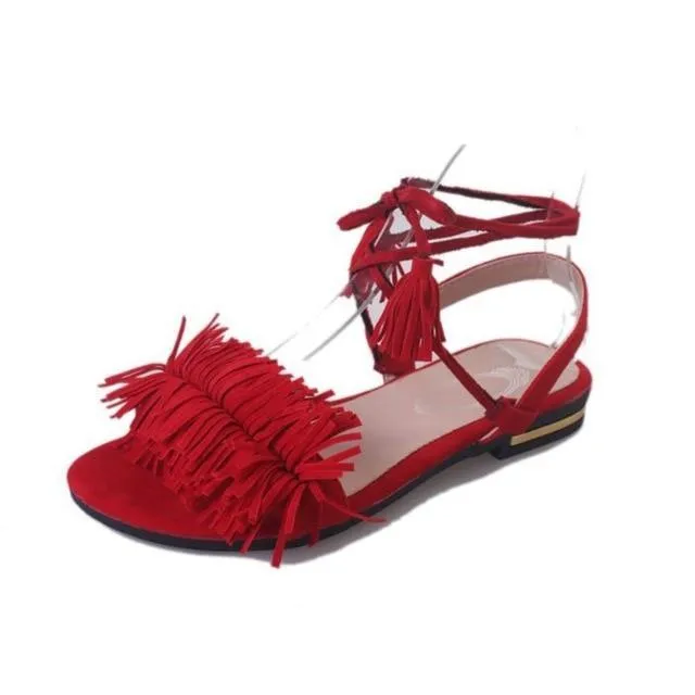 Real Fur Ankle Strap Gladiator Sandals