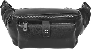 Real Leather Waist Bum Bag Slim Travel Money Pouch Pack Milan Black, Black, L, Leather Waist Pack