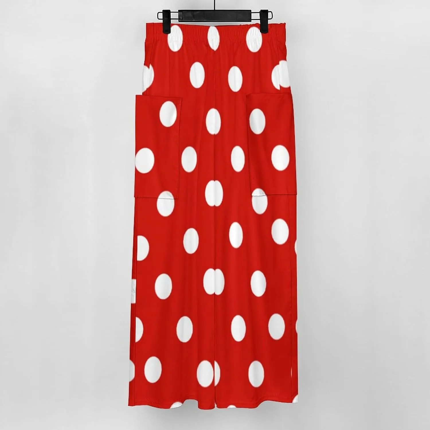 Red And White Polka Dots Women's Casual Pants Yoga Loose Wide Legs Trousers with Pockets High Waist