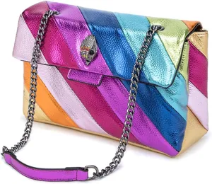 Rejolly Rainbow Stripe Crossbody Shoulder Bag for Women Color Blocking PU Leather Colourful Purse with Chain Strap