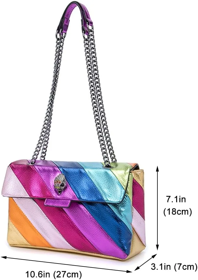 Rejolly Rainbow Stripe Crossbody Shoulder Bag for Women Color Blocking PU Leather Colourful Purse with Chain Strap