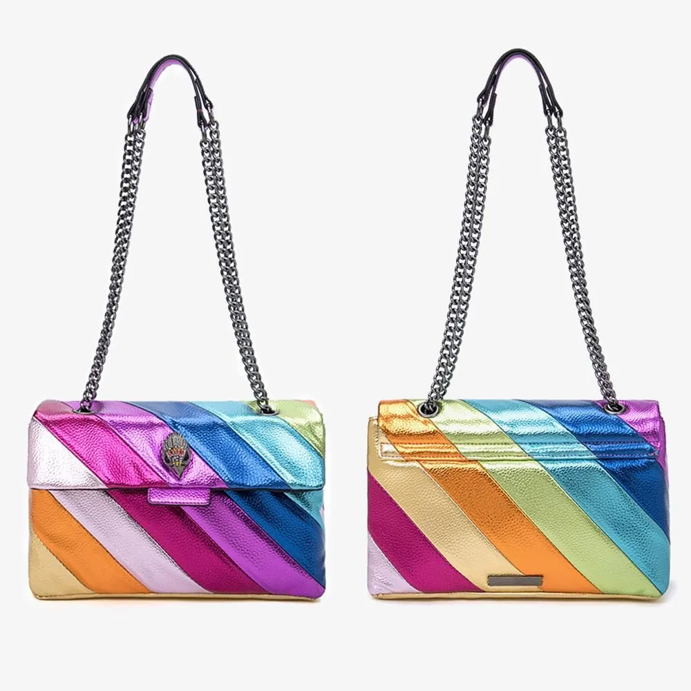 Rejolly Rainbow Stripe Crossbody Shoulder Bag for Women Color Blocking PU Leather Colourful Purse with Chain Strap