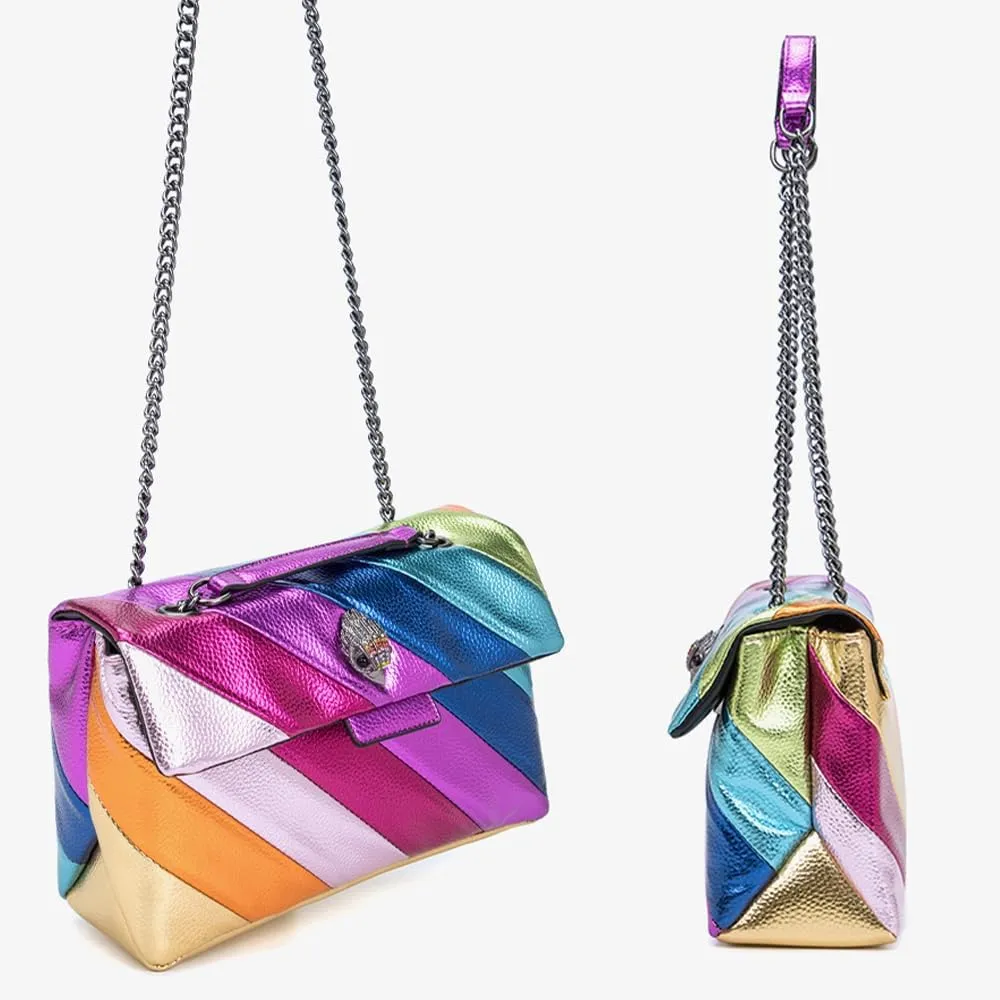 Rejolly Rainbow Stripe Crossbody Shoulder Bag for Women Color Blocking PU Leather Colourful Purse with Chain Strap