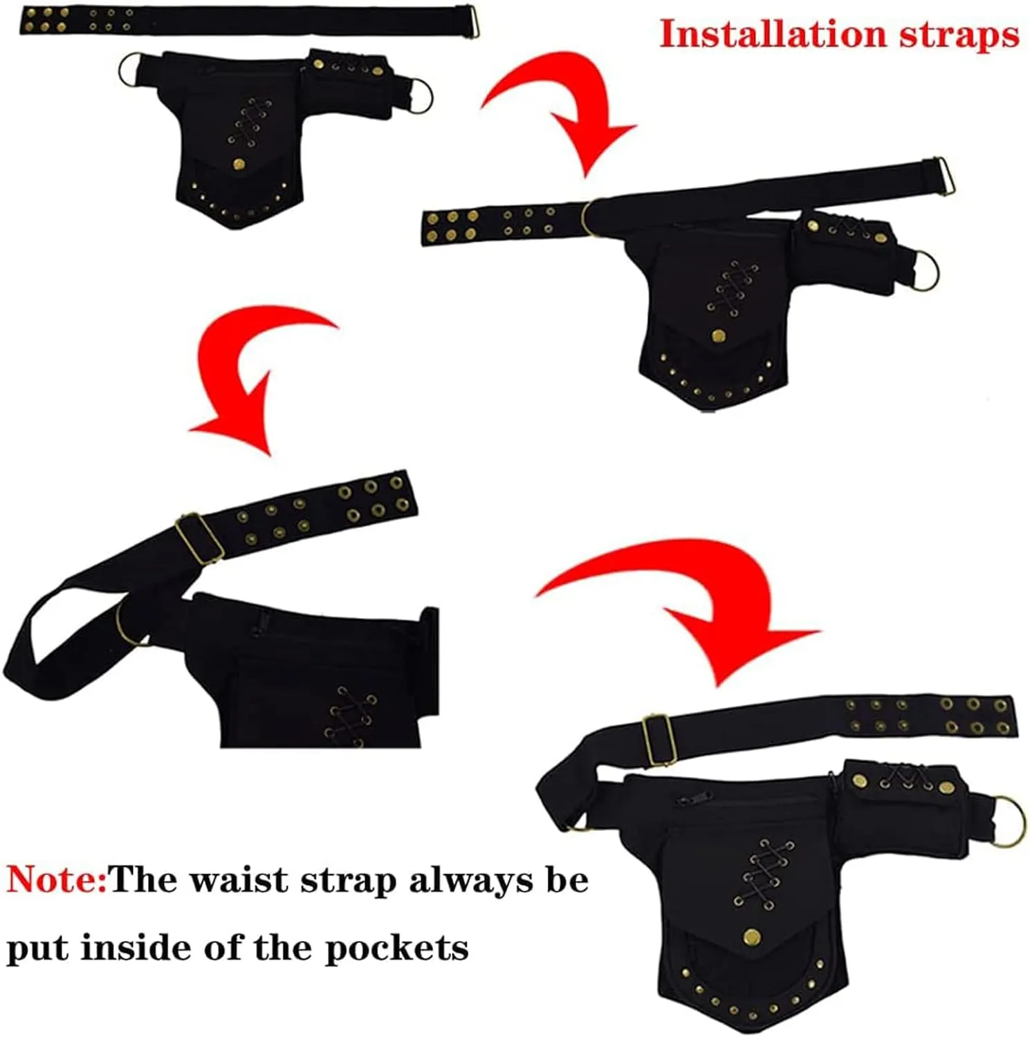 Renaissance Bag Faire Festival Bag Fanny Pack for Women Thigh bag Drop Leg bag for Women Lace Waist Bag Utility Hip Belt Waist Bags Womens Renaissance Accessories 00-Black