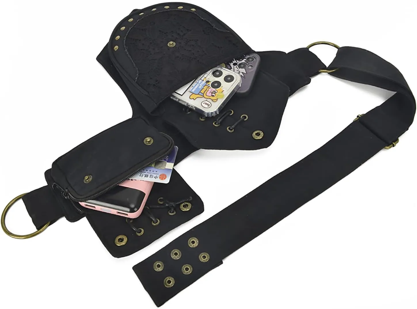 Renaissance Bag Faire Festival Bag Fanny Pack for Women Thigh bag Drop Leg bag for Women Lace Waist Bag Utility Hip Belt Waist Bags Womens Renaissance Accessories 00-Black
