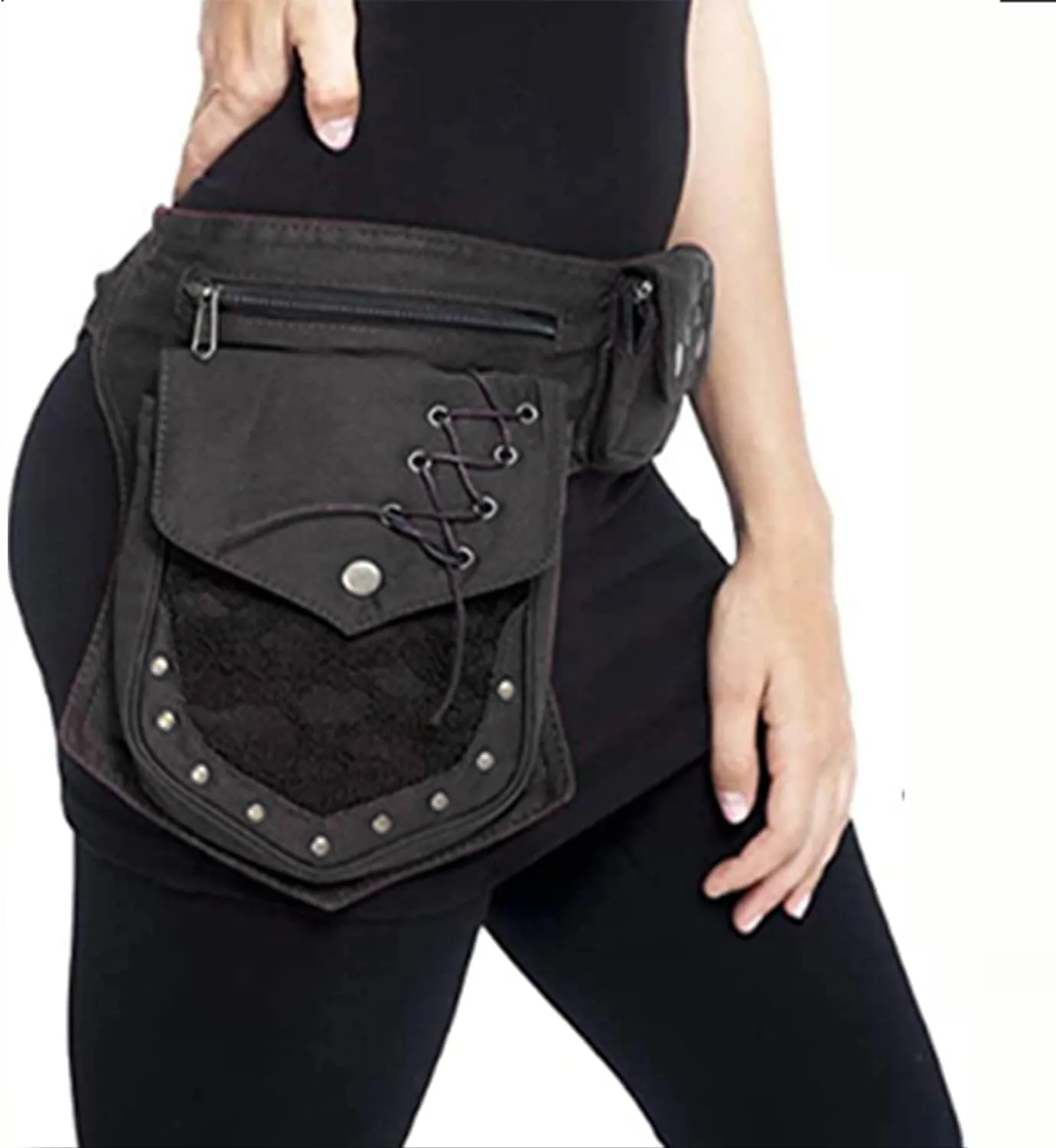 Renaissance Bag Faire Festival Bag Fanny Pack for Women Thigh bag Drop Leg bag for Women Lace Waist Bag Utility Hip Belt Waist Bags Womens Renaissance Accessories 00-Black