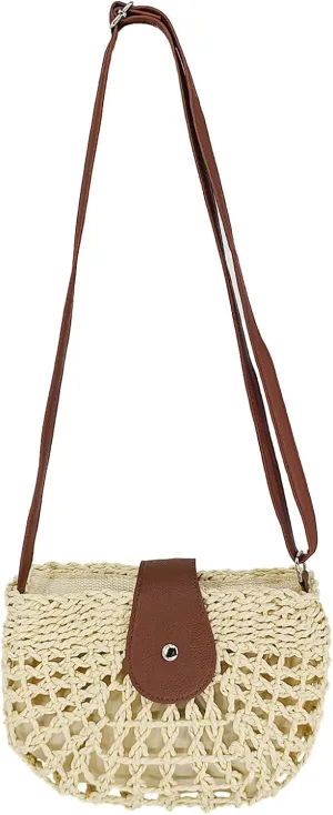 Retro Hollow Woven Saddle Hollow Semi-circle Straw Women's French Fashion Crossbody Shoulder Vacation Beach Bag