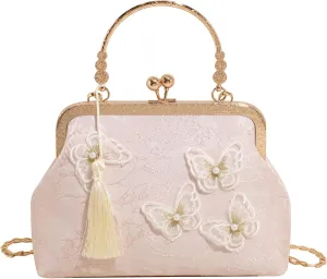 Retro Shoulder Chain Messenger Clutch Chinese Style Embroidered Elegant White Peony Flower Women's Evening Bags