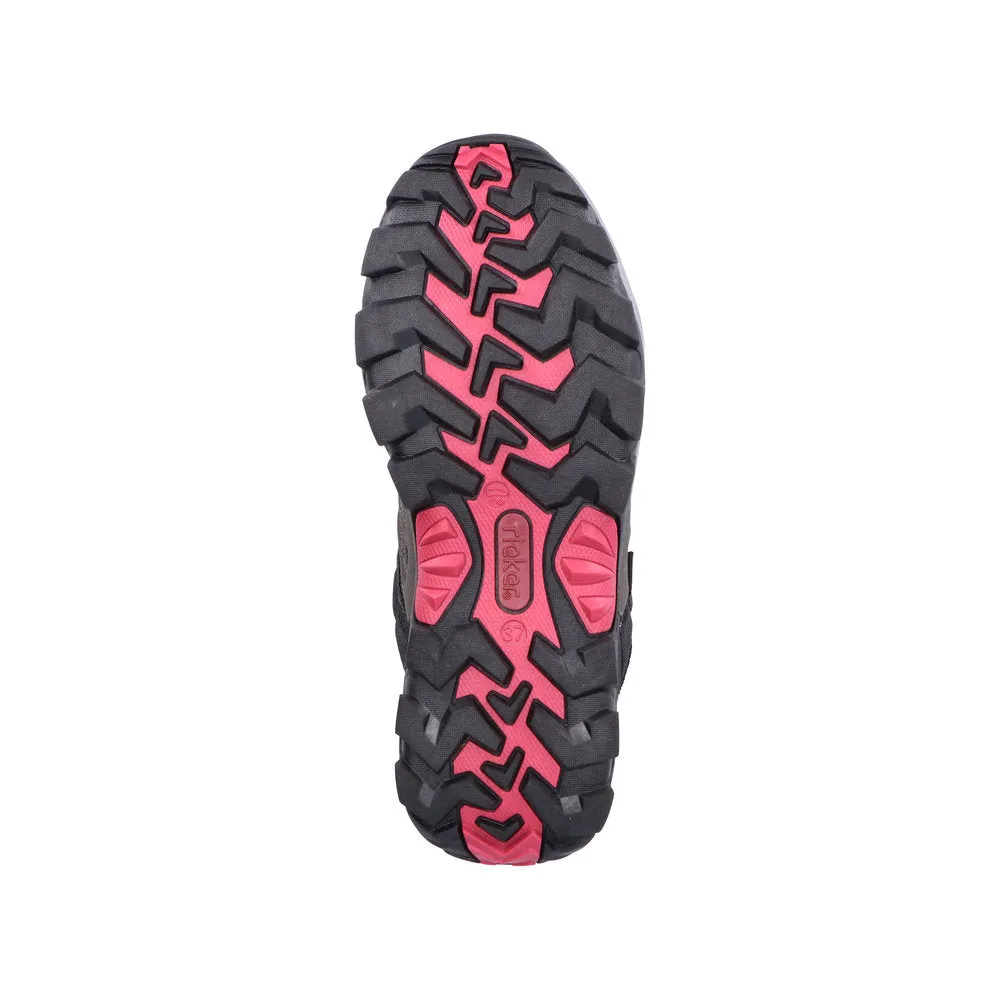 Rieker N8820-43 Ladies Grey And Pink Water Resistant Lace Up Shoes