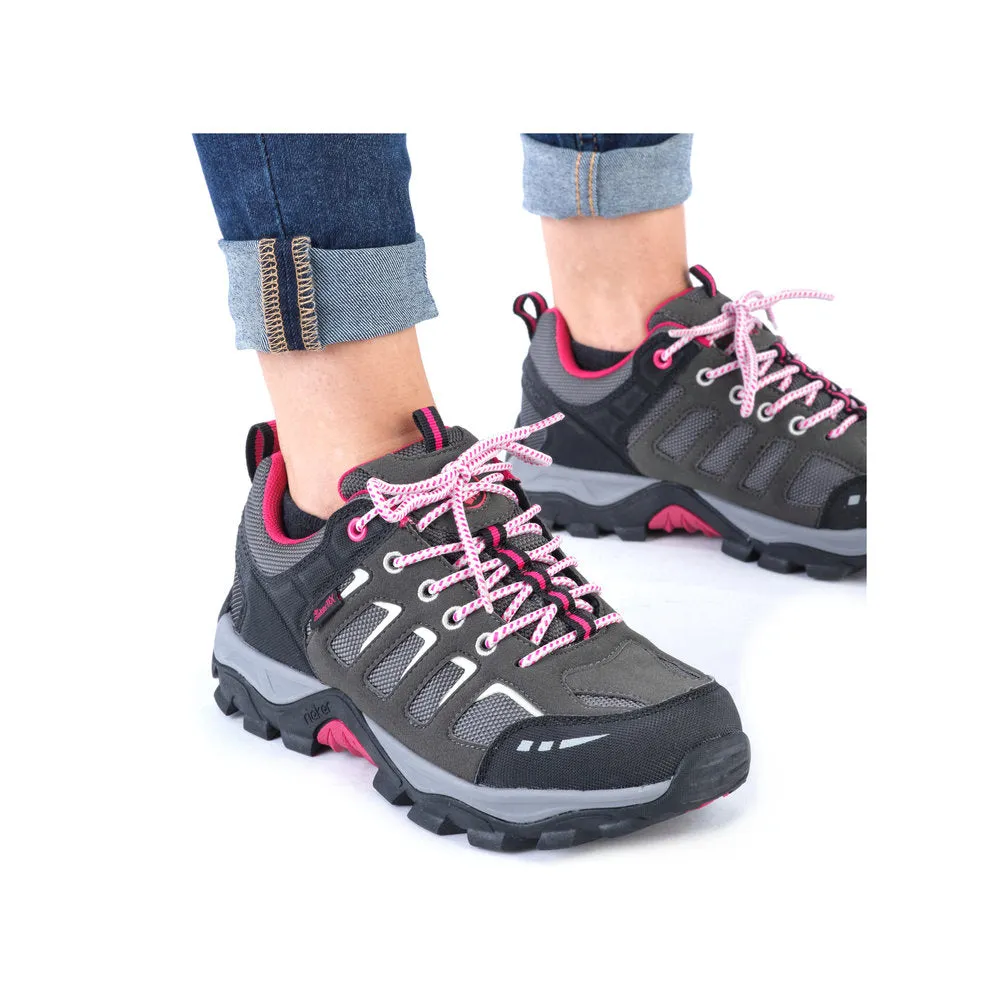 Rieker N8820-43 Ladies Grey And Pink Water Resistant Lace Up Shoes