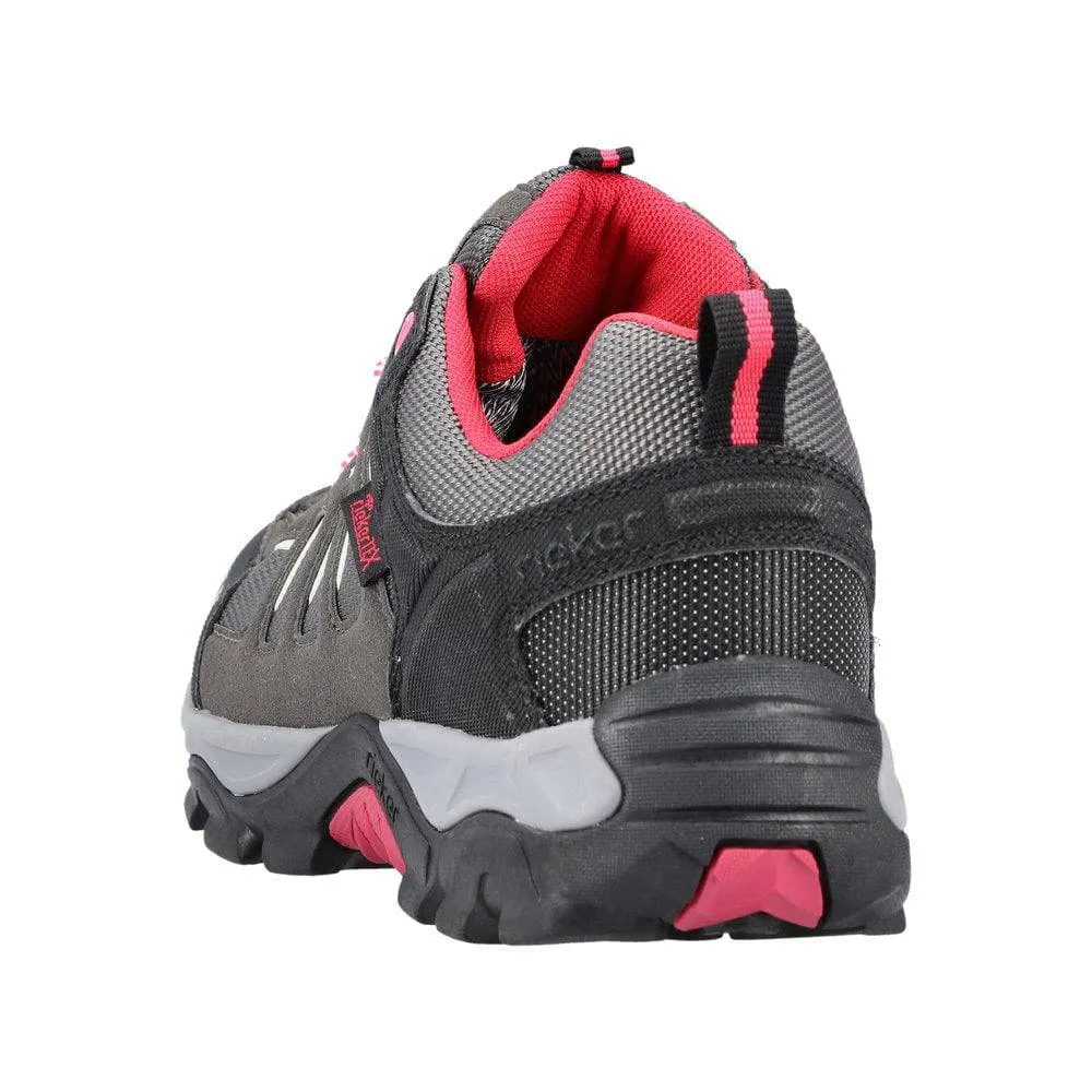 Rieker N8820-43 Ladies Grey And Pink Water Resistant Lace Up Shoes