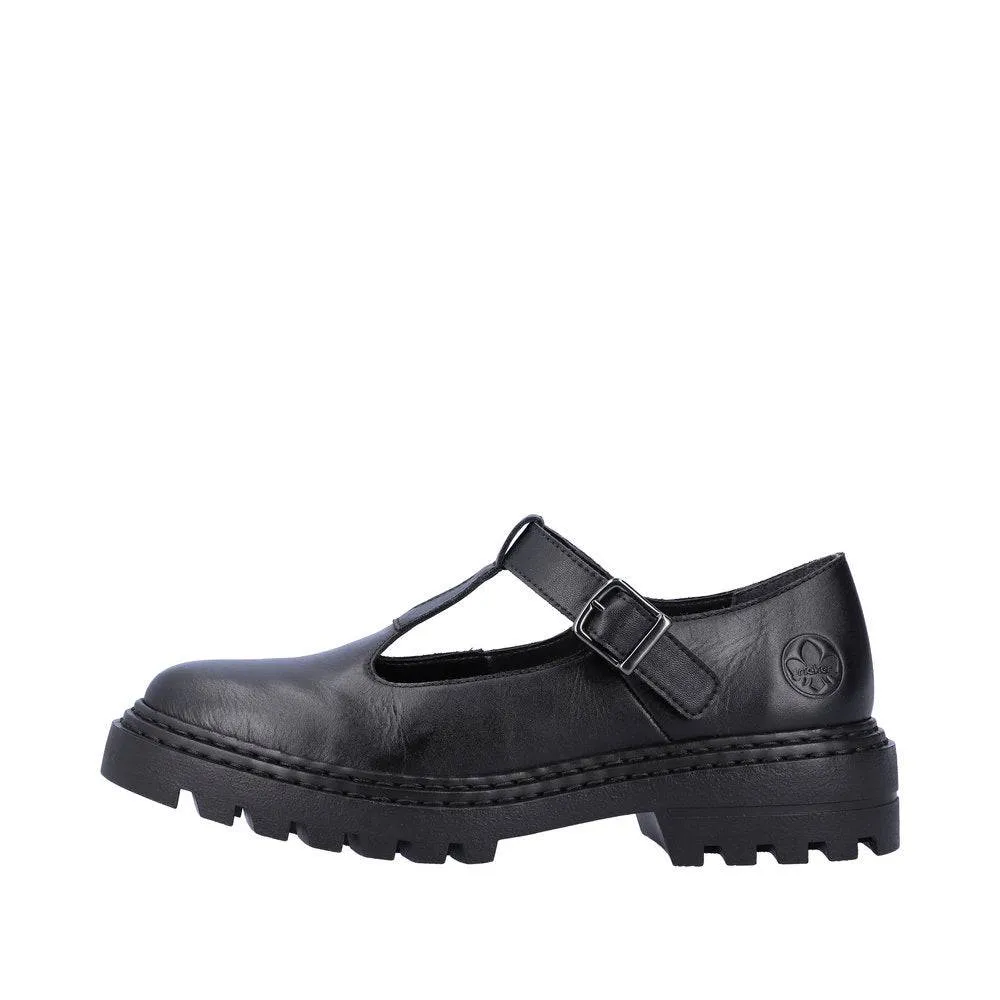 Rieker Z9664-00 Ladies Black Leather Buckle Shoes