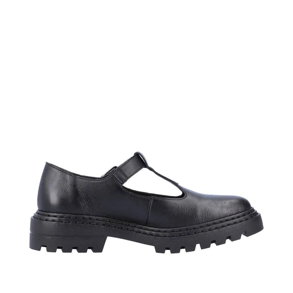 Rieker Z9664-00 Ladies Black Leather Buckle Shoes