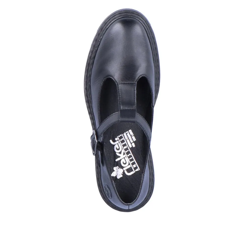 Rieker Z9664-00 Ladies Black Leather Buckle Shoes
