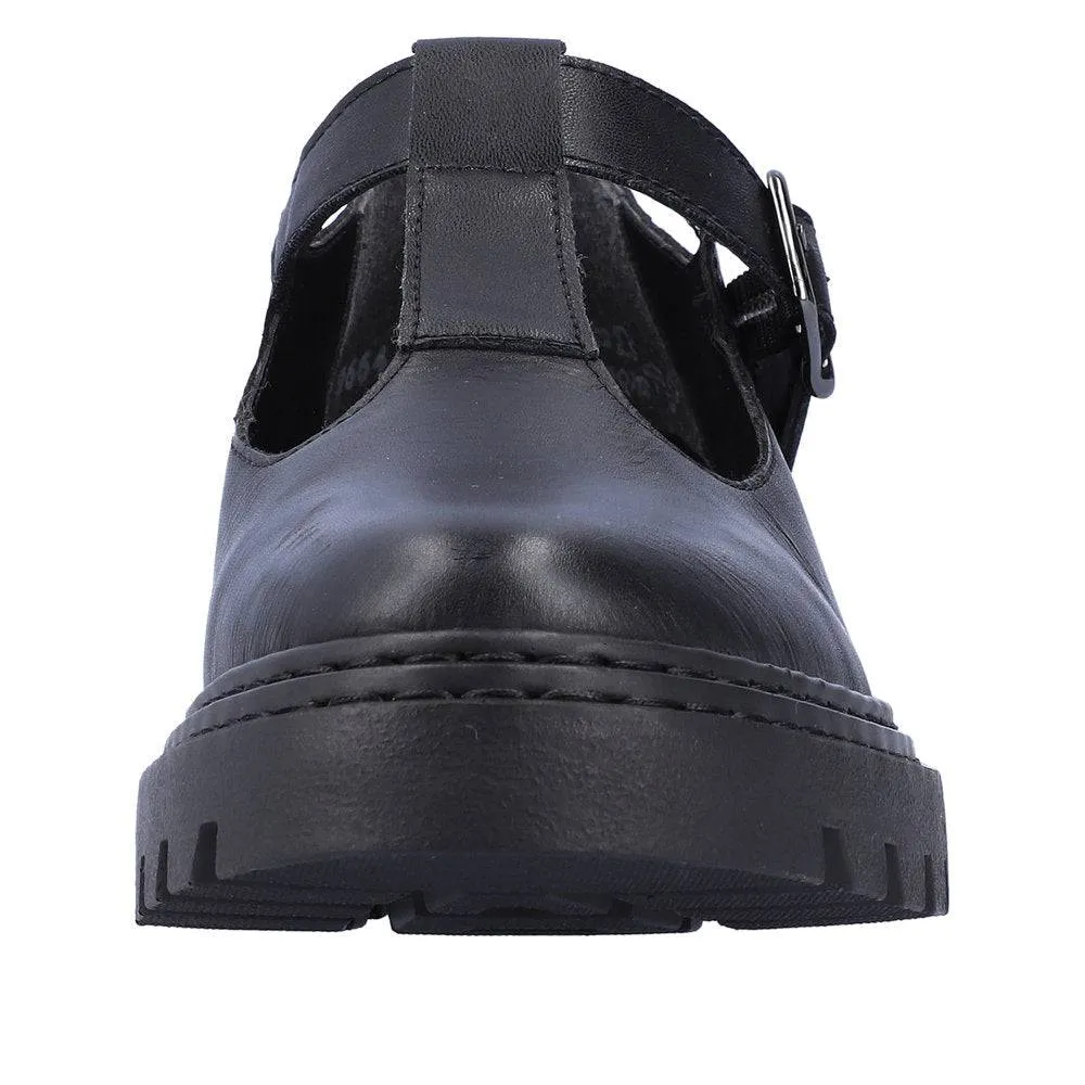Rieker Z9664-00 Ladies Black Leather Buckle Shoes