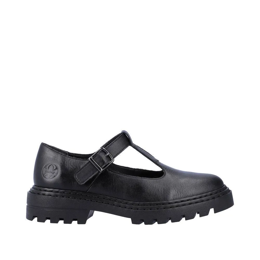 Rieker Z9664-00 Ladies Black Leather Buckle Shoes