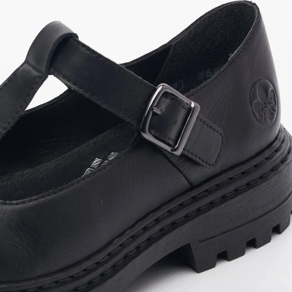 Rieker Z9664-00 Ladies Black Leather Buckle Shoes