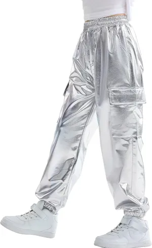 Rolanko Girls Cargo Pants for Kids Loose Streetwear Hip Hop Dance Cotton Cargo Jogger Pants for Kids 4-15 Years