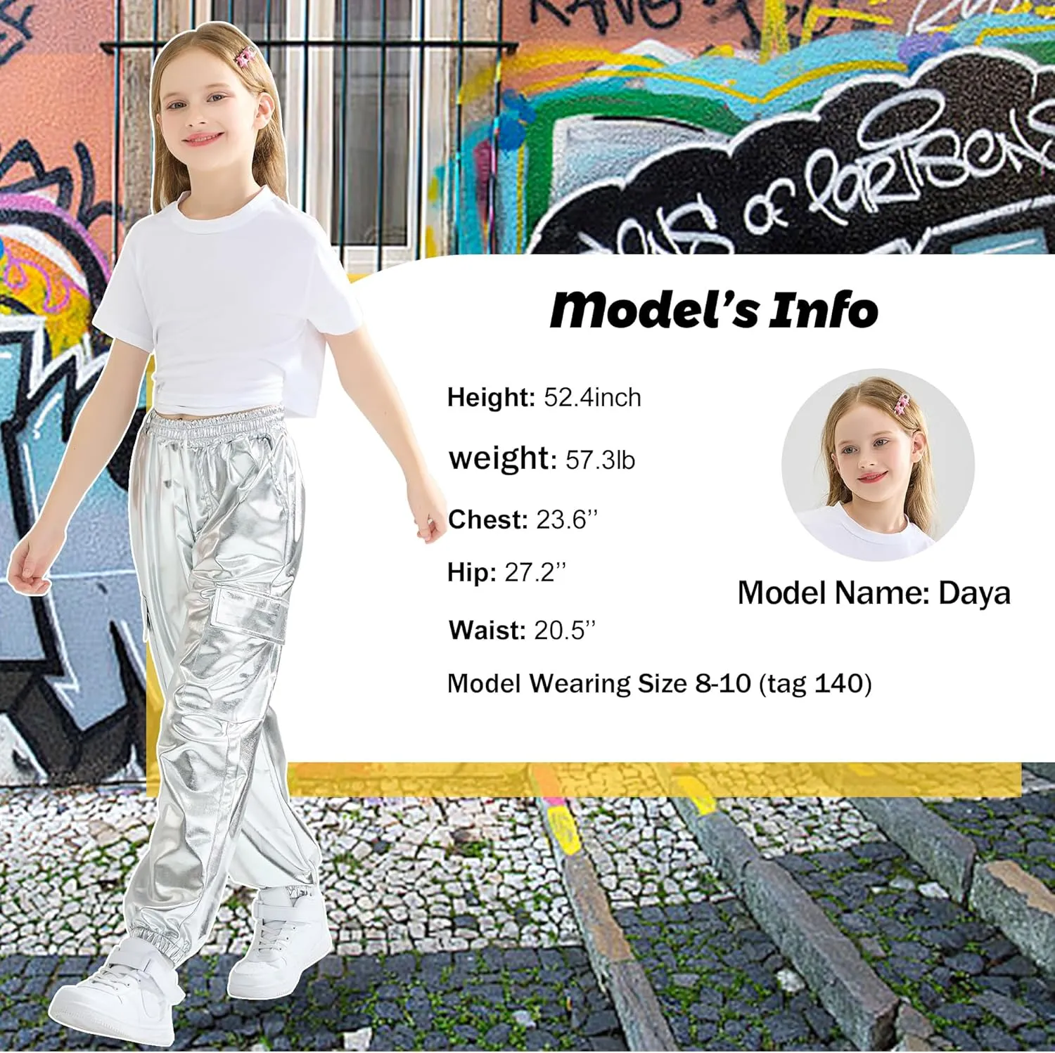 Rolanko Girls Cargo Pants for Kids Loose Streetwear Hip Hop Dance Cotton Cargo Jogger Pants for Kids 4-15 Years