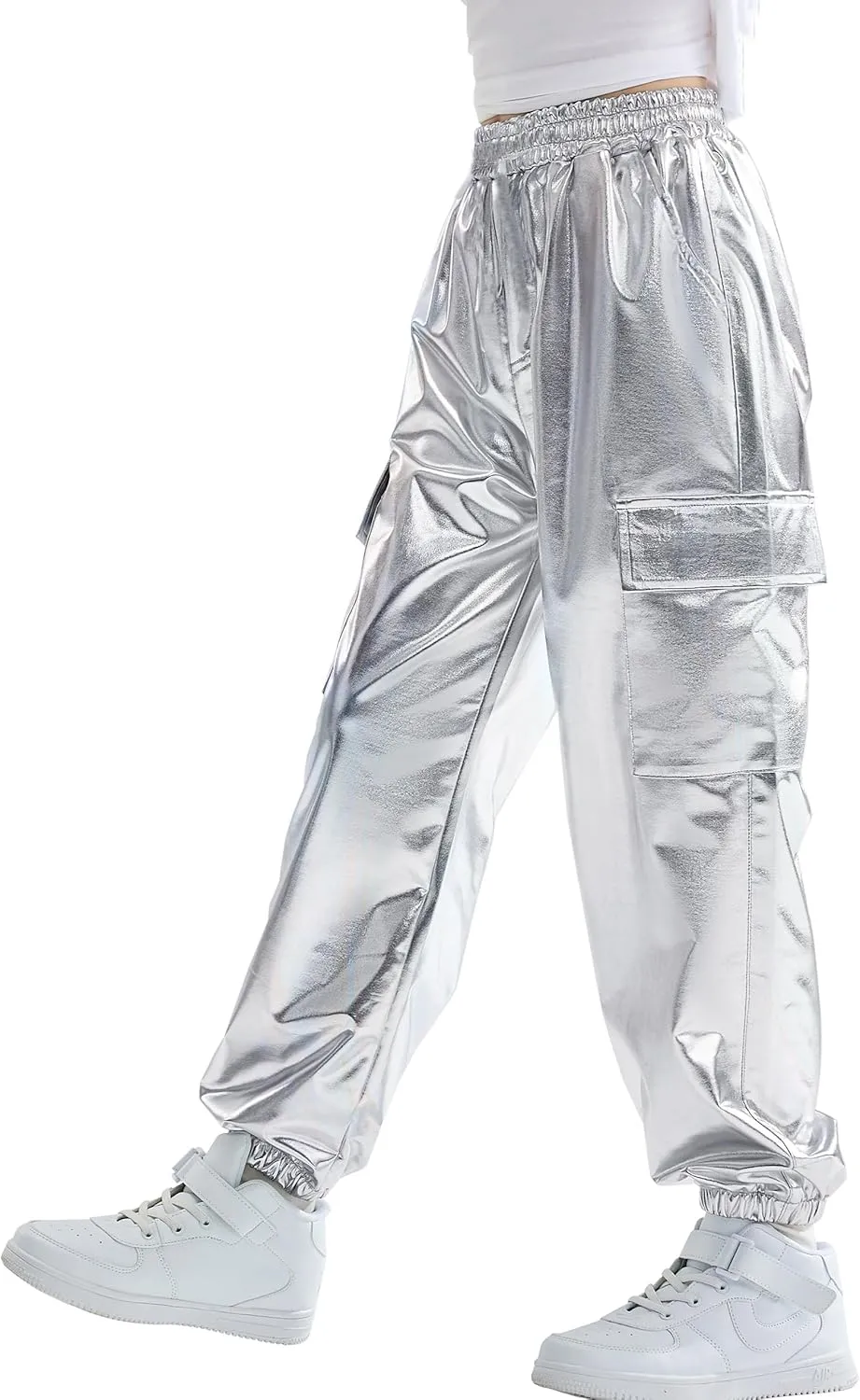 Rolanko Girls Cargo Pants for Kids Loose Streetwear Hip Hop Dance Cotton Cargo Jogger Pants for Kids 4-15 Years