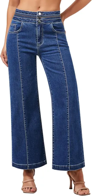 roswear Women's Wide Leg Petite Jeans High Waisted Stretchy Cropped Denim Pants