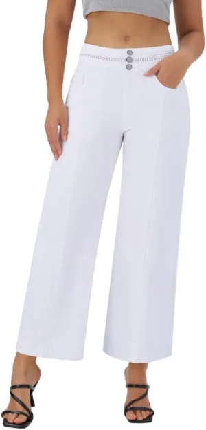roswear Women's Wide Leg Petite Jeans High Waisted Stretchy Cropped Denim Pants
