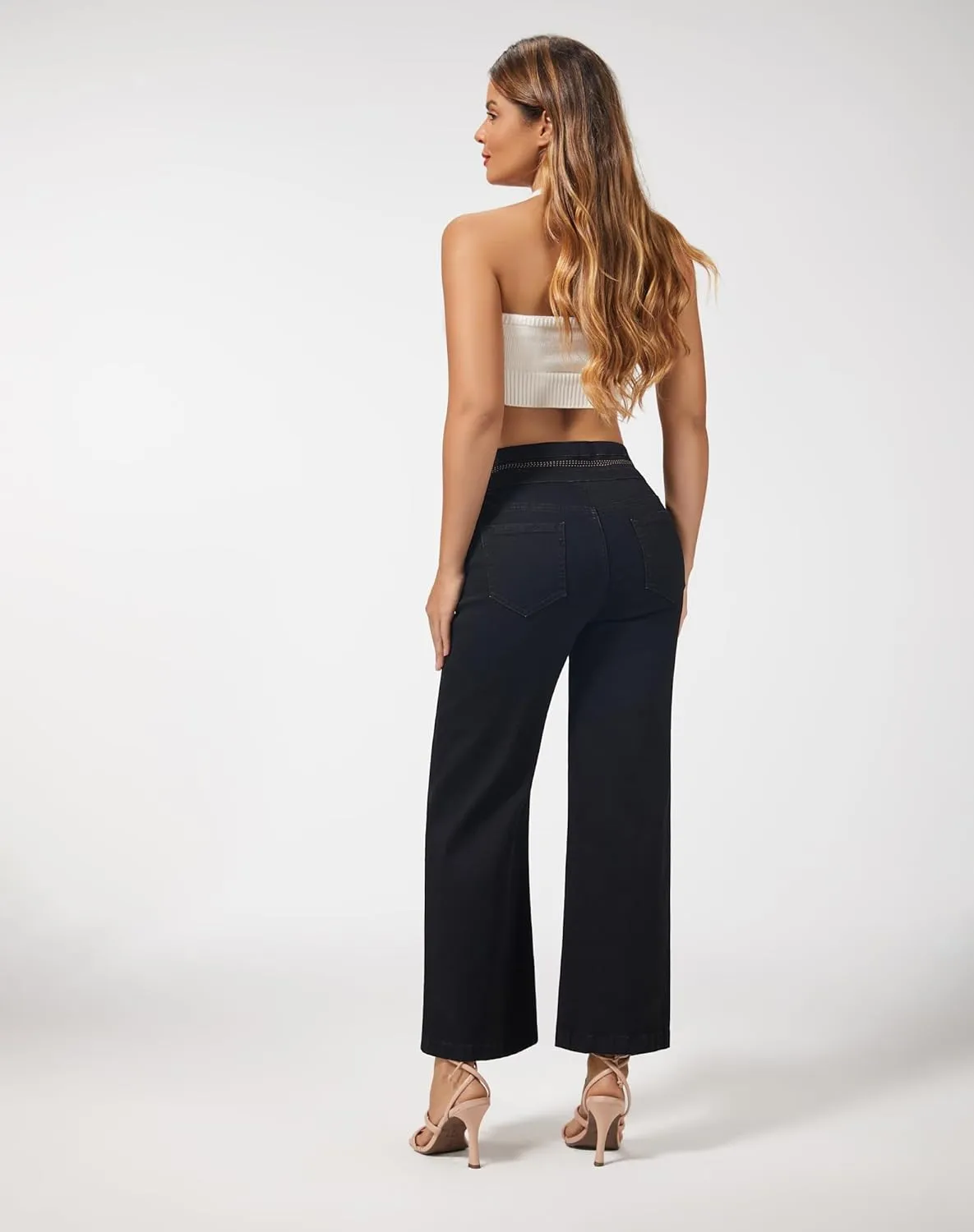 roswear Women's Wide Leg Petite Jeans High Waisted Stretchy Cropped Denim Pants
