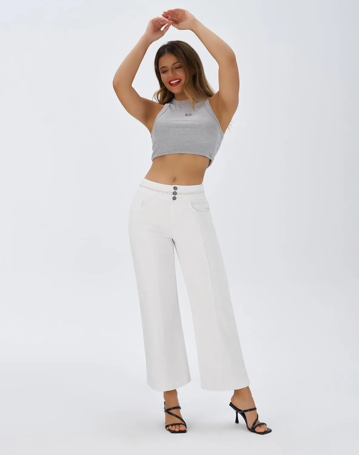 roswear Women's Wide Leg Petite Jeans High Waisted Stretchy Cropped Denim Pants