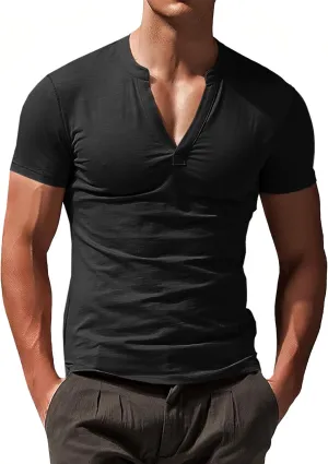Runcati Mens Slim Fit T Shirt V-Neck Short Sleeve Casual Henley Shirt Muscle Workout Gym Athletic Tee Shirts