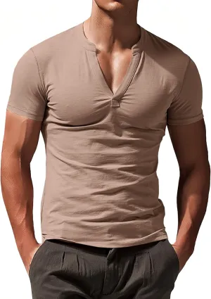 Runcati Mens Slim Fit T Shirt V-Neck Short Sleeve Casual Henley Shirt Muscle Workout Gym Athletic Tee Shirts