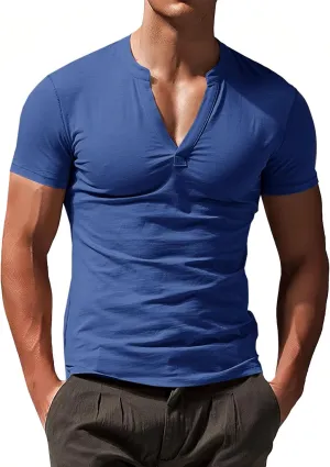 Runcati Mens Slim Fit T Shirt V-Neck Short Sleeve Casual Henley Shirt Muscle Workout Gym Athletic Tee Shirts