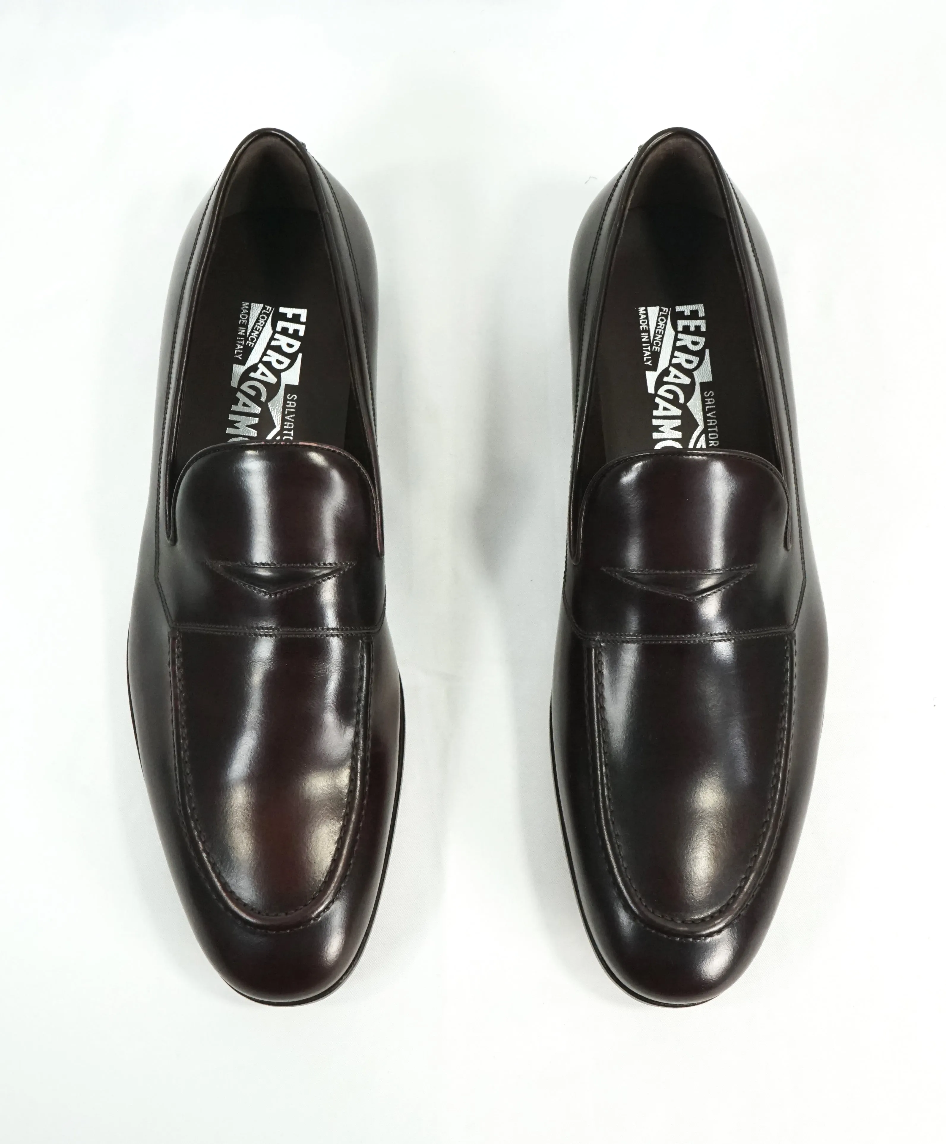 SALVATORE FERRAGAMO - “FLINT" Brown/Burgundy Leather Penny Loafers - 8.5 EE