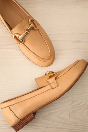 Sambina Caramel | Leather Loafers w/ Golden Hardware