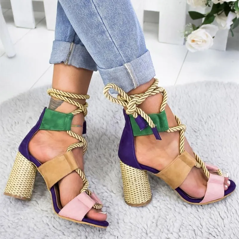 Sandals Lace Up Shoes Woman Heels Sandals