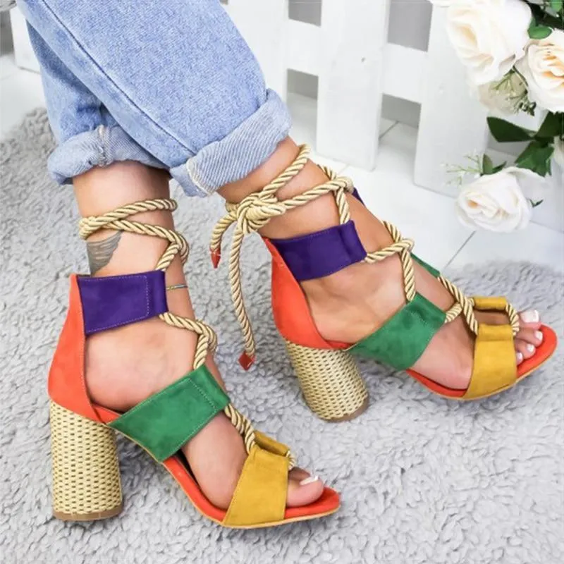 Sandals Lace Up Shoes Woman Heels Sandals