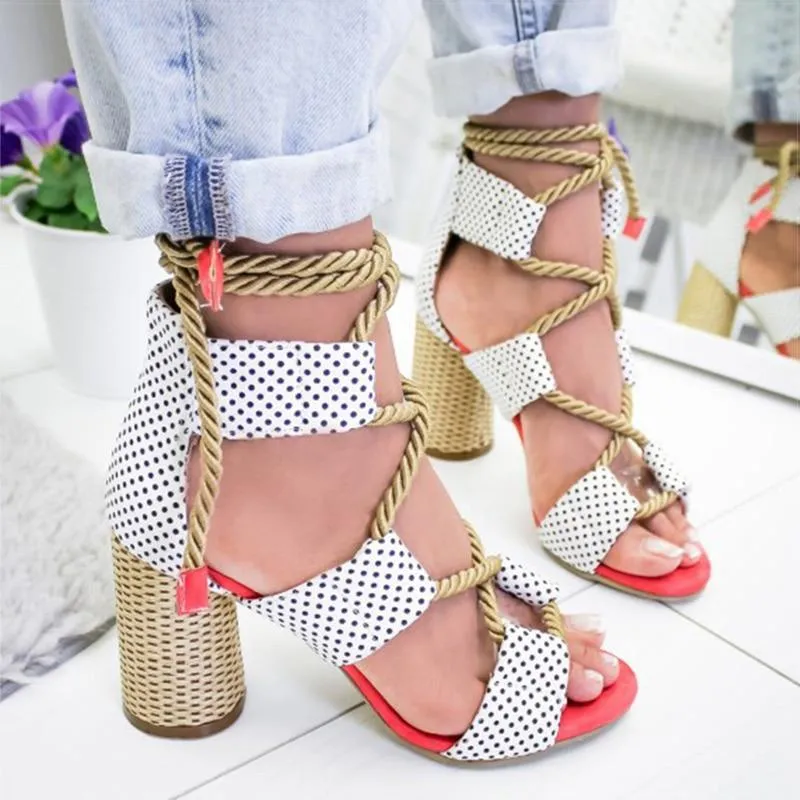Sandals Lace Up Shoes Woman Heels Sandals