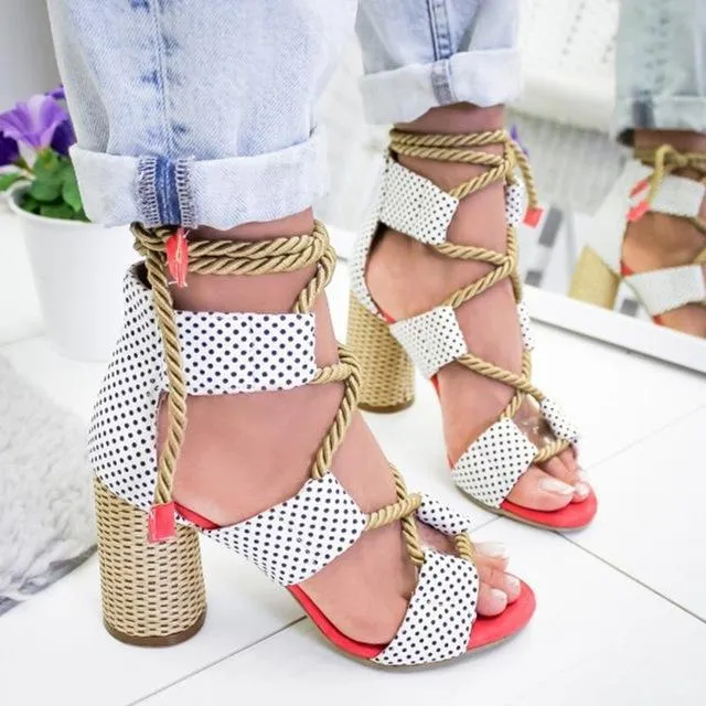 Sandals Lace Up Shoes Woman Heels Sandals