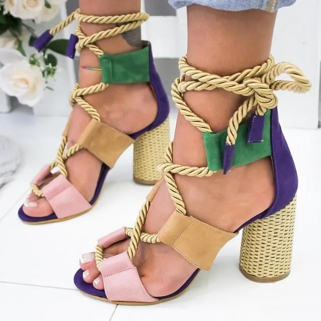 Sandals Lace Up Shoes Woman Heels Sandals