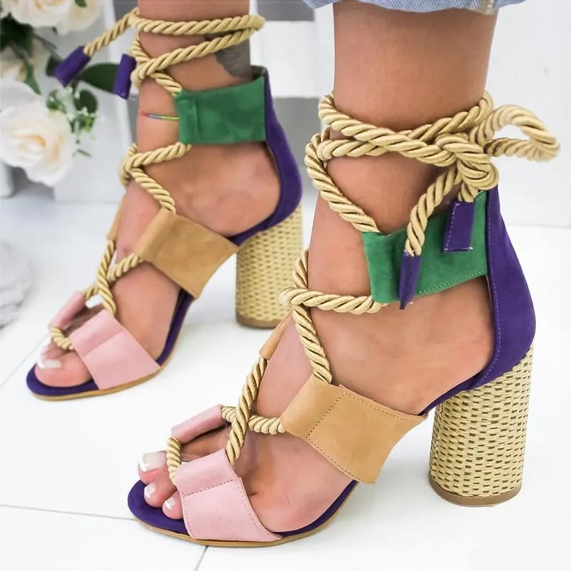 Sandals Lace Up Shoes Woman Heels Sandals