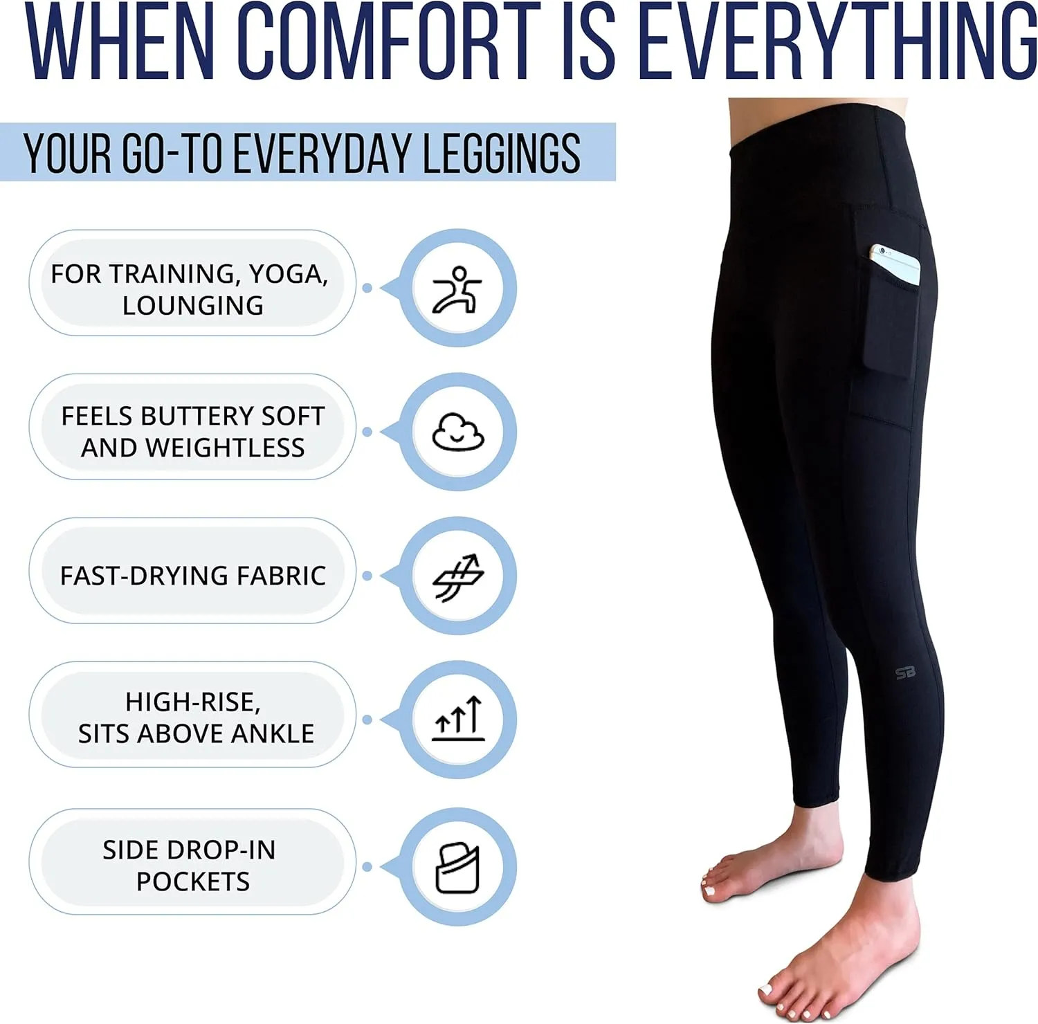 SB SOX Women's High Waisted Yoga Pants/Leggings with Pockets (7/8 Length)