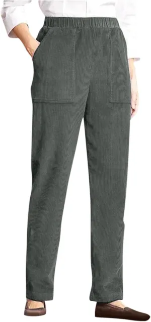 SERYU Women High Waisted Corduroy Pants Elastic High Waist Straight Wide Leg Pants Vintage Lounge Work Trousers with Pockets