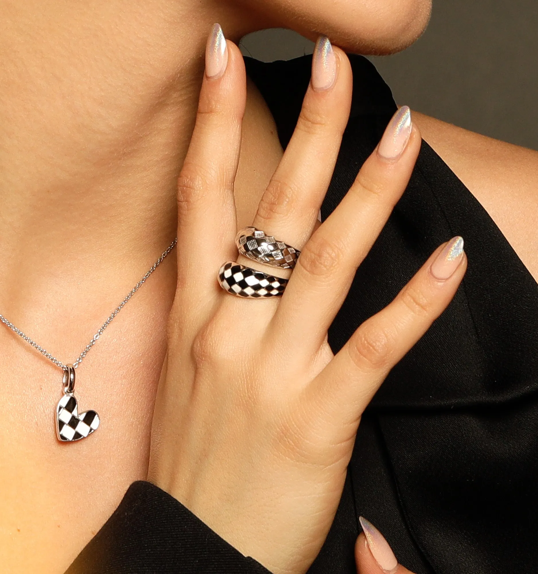 Silver Checker Dome Ring