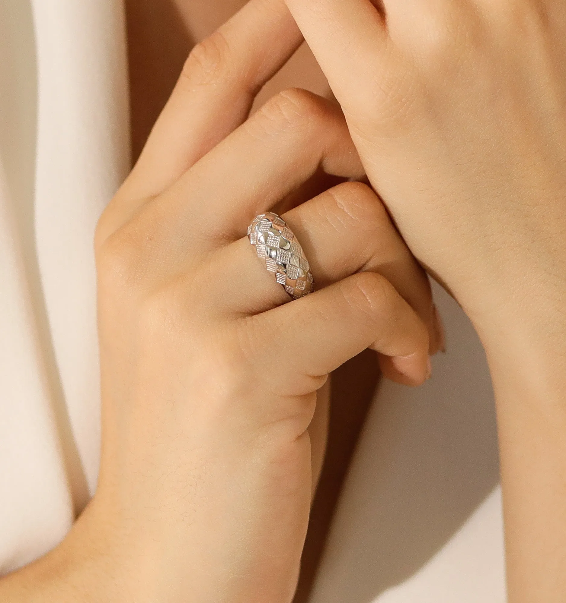 Silver Checker Dome Ring