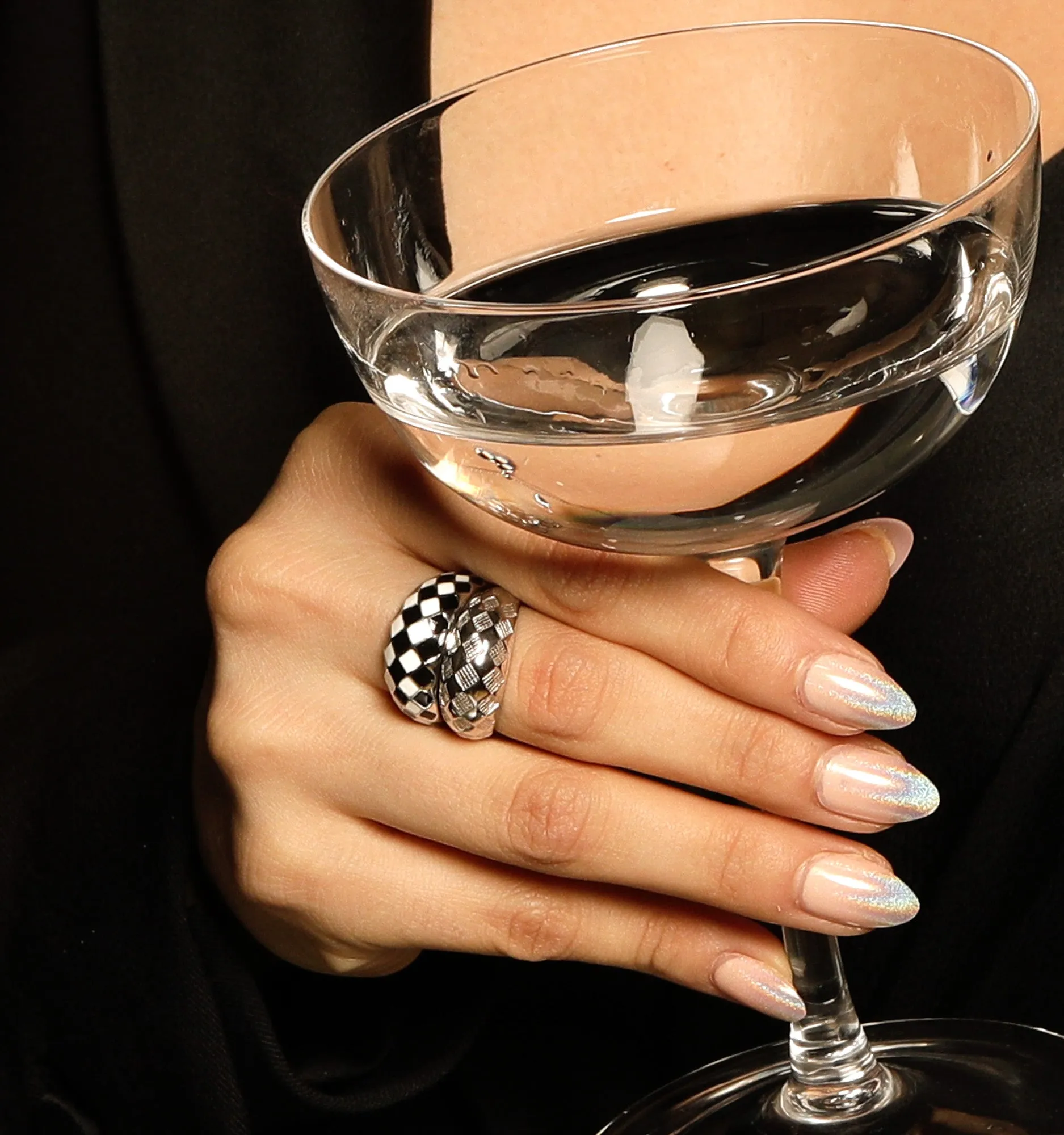 Silver Checker Dome Ring