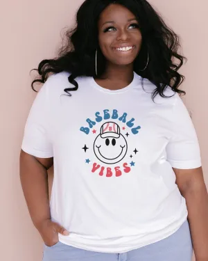 Smiley Face Baseball Vibes | White