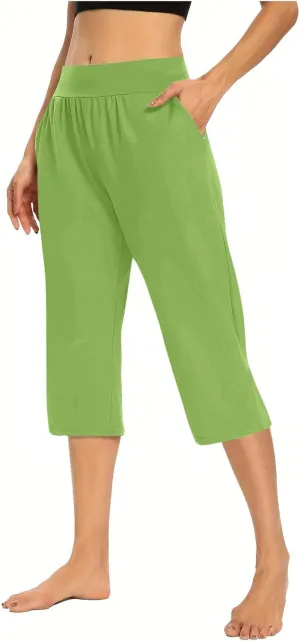 Solid Capris Pants for Women High Waist Straight Leg Pant Loose Causal Summer Relax Trousers with Pockets